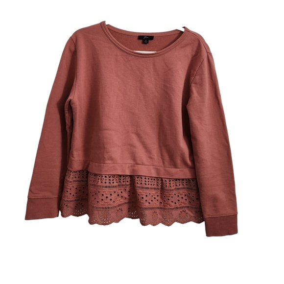 J. Crew Sweatshirt Womens Small Eyelet Hem Rusty Clay Pullover L1500 Soft Boxy - Picture 1 of 7